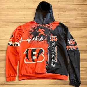 Cincinnati Bengals All Over Print Orange & Black Heart Beat Hoodie XL NFL